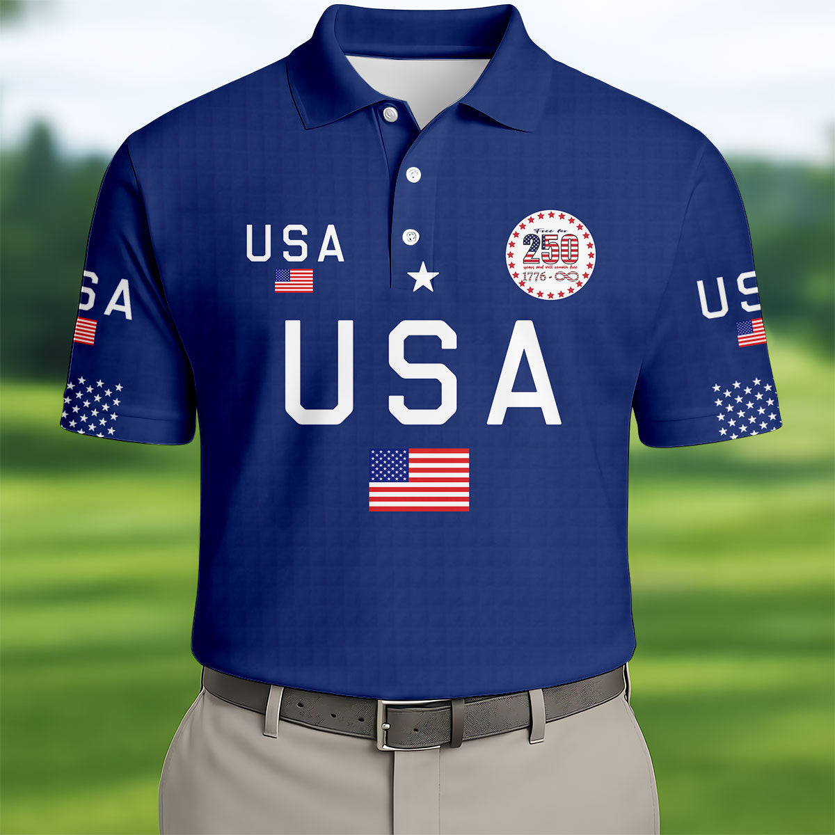 USA 250 Years Patriotic Golf Polo Shirt Mens Golf Outfit Great Golf Gifts For Men