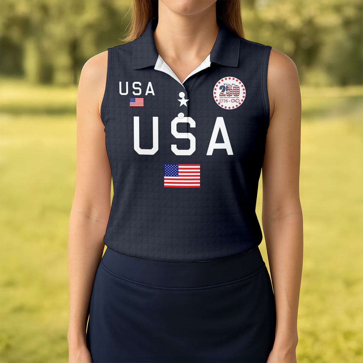USA 250 Years Patriotic Sleeveless Polo Shirt 4Th Of July Golf Shirt Golf Gifts For Women