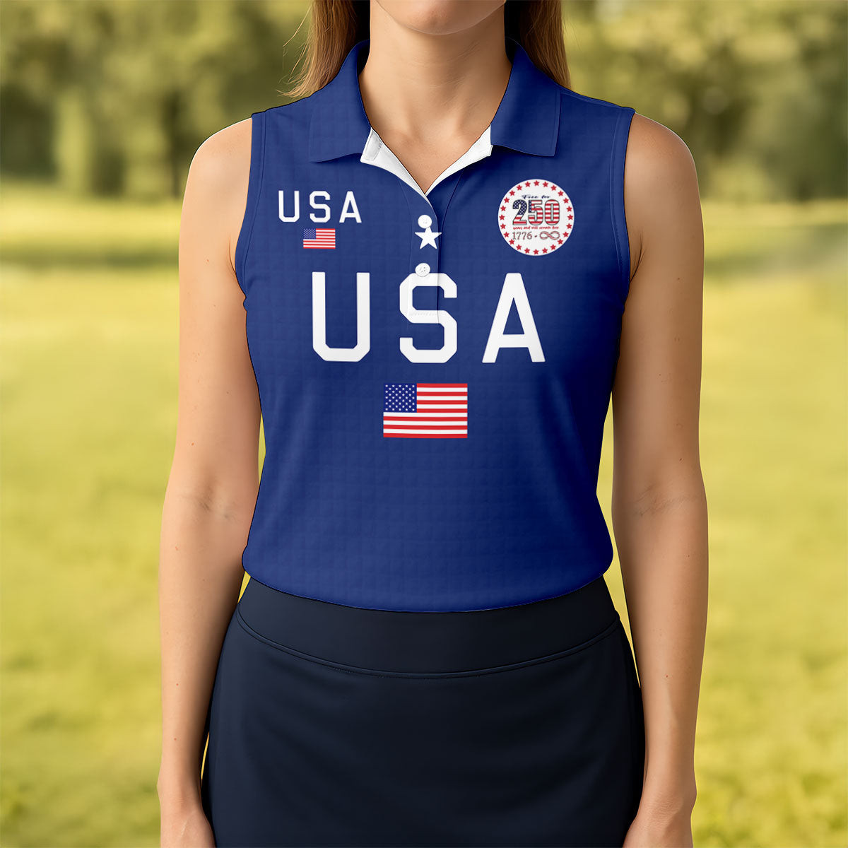 USA 250 Years Patriotic Sleeveless Polo Shirt Golf Apparel Women Perfect Gift For Golfers