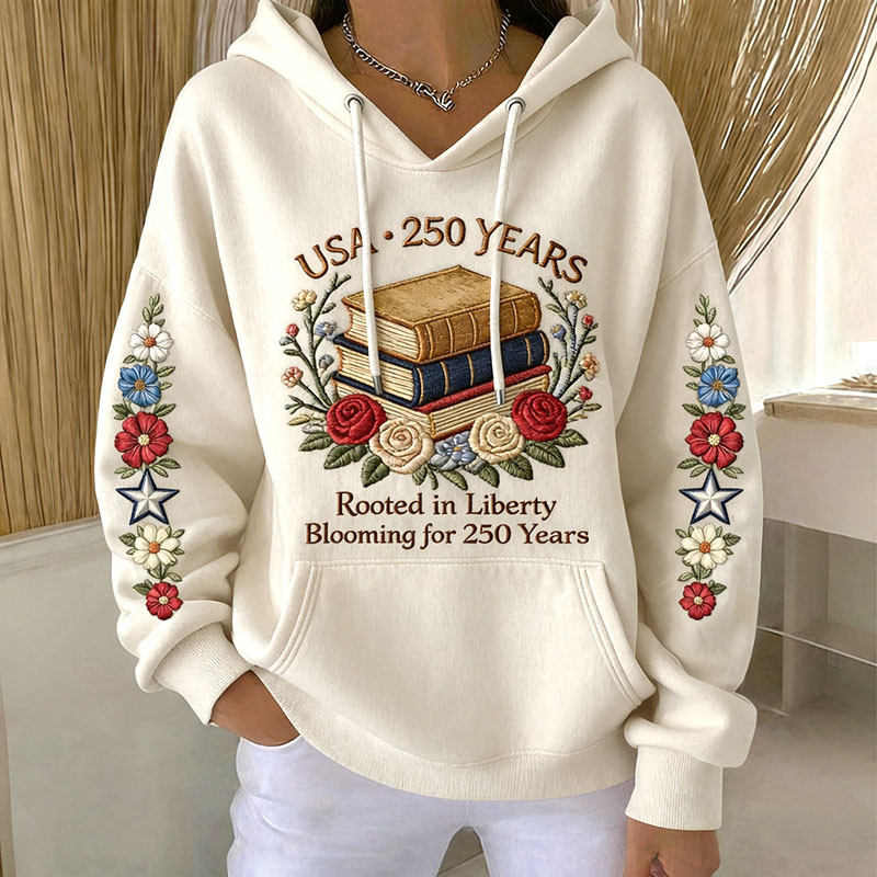 USA 250 Years Rooted In Liberty Hoodie Book Themed Blooming For 250 Years Apparel Patriotic Gift