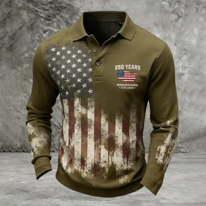 USA 250 Years Semiquincentennial 1776 2026 Polo Long Sleeve Shirt Best 4Th Of July Apparel