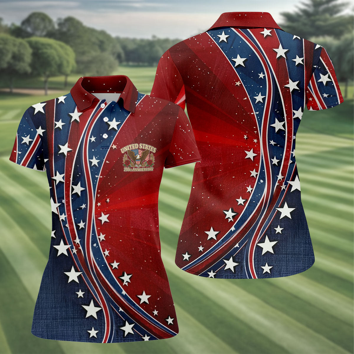 USA 250 Years Strong Polo Shirt Navy Stars And Stripes Patriotic Merch Presents For Mom Ideas