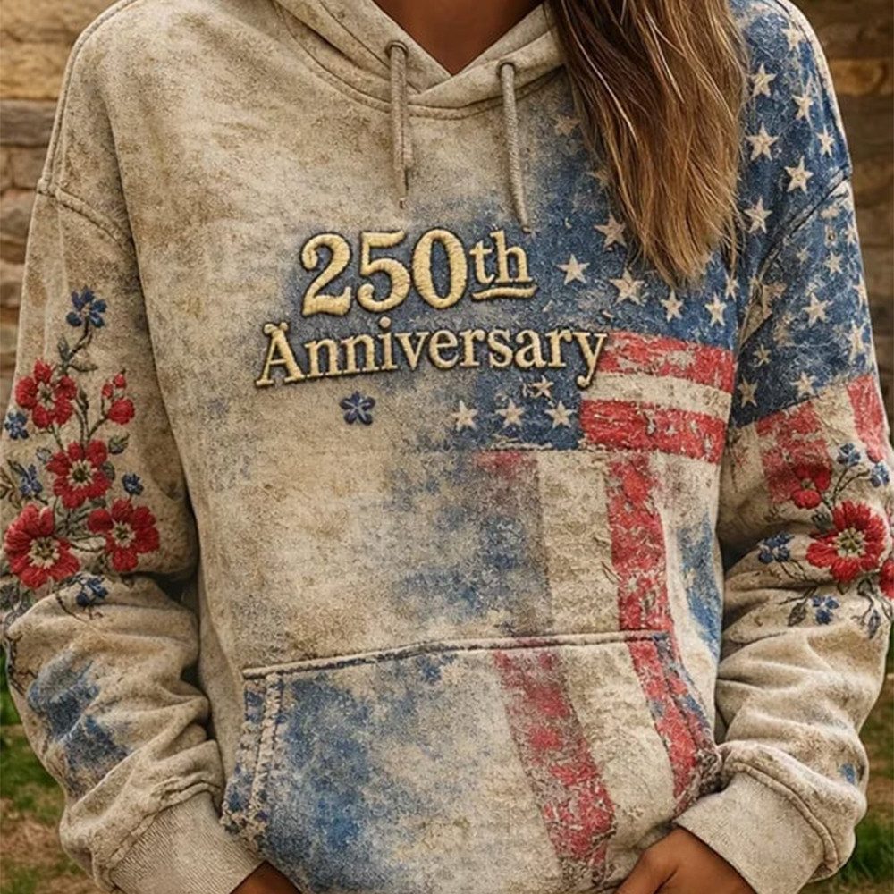 USA 250Th Anniverasry 1776 2026 Poppy Flower Graphic Hoodie Independence Day Apparel