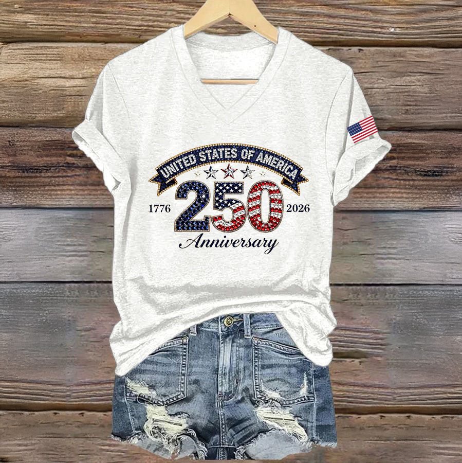 USA 250Th Anniverasry 1776 2026 V-Neck Shirt Independence Day Clothes Gift For July 4
