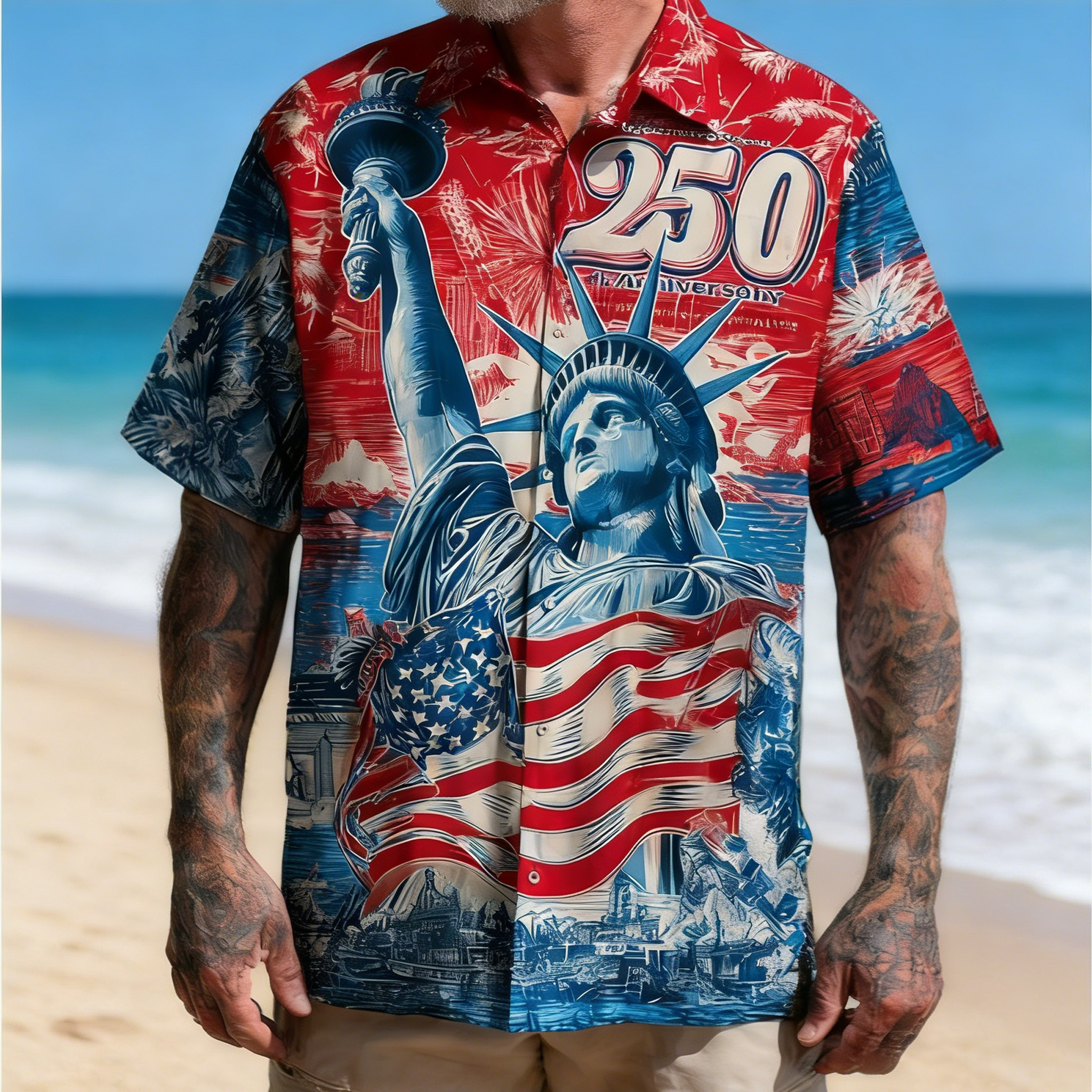 USA 250th Anniversary 1776 2026 Button Shirt Statue Of Liberty Fourth Of July Clothing