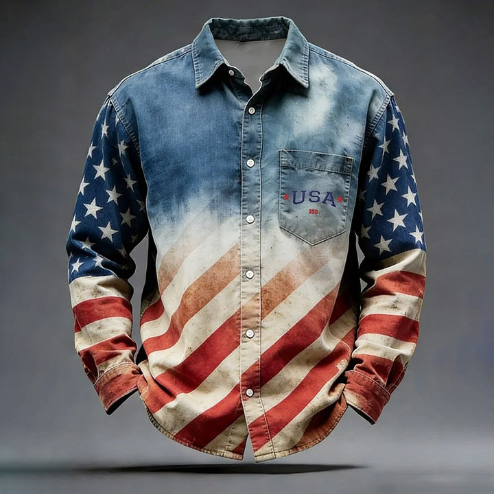 USA 250Th Anniversary 1776 2026 Button Up Long Sleeve Shirt American Flag Apparel Gift Ideas