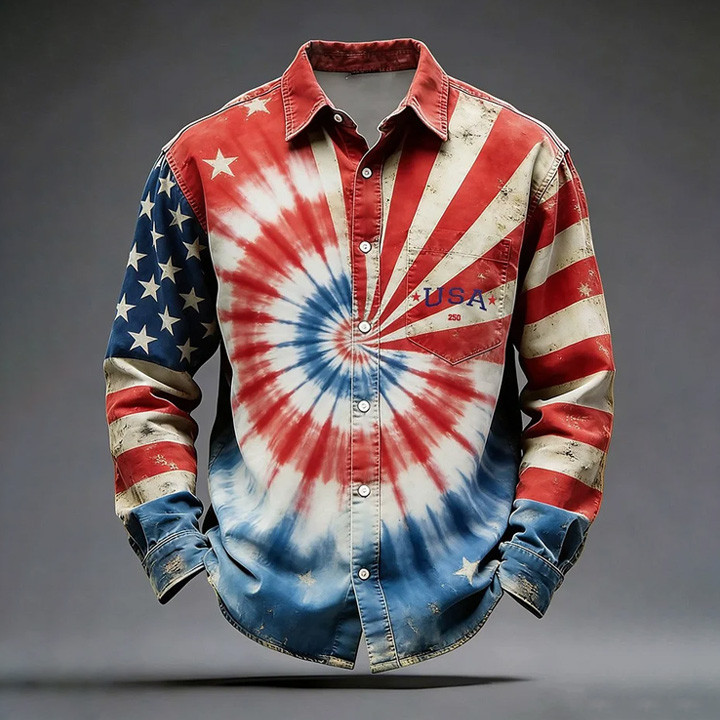 USA 250th Anniversary 1776 2026 Button Up Long Sleeve Shirt Fourth Of July Apparel Dad Gift