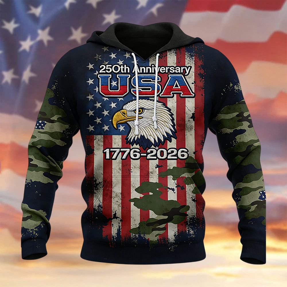 USA 250Th Anniversary 1776 2026 Eagle Hoodie American Flag Apparel Patriotic Gift For Men