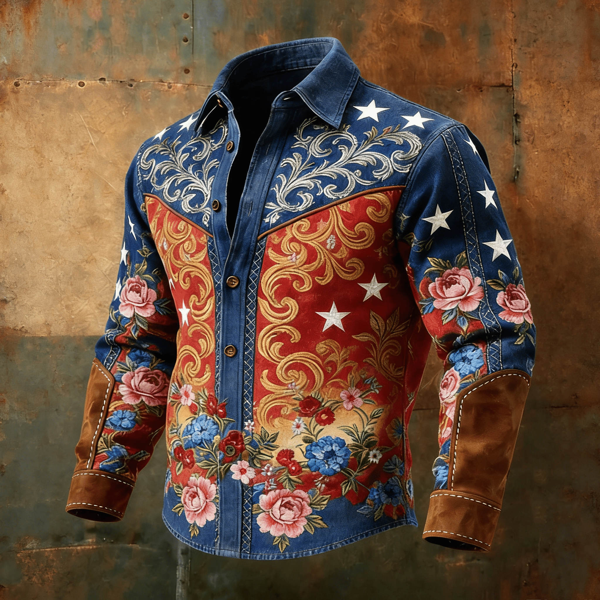 USA 250th Anniversary 1776 2026 Floral Button Up Long Sleeve Shirt Fourth Of July Apparel