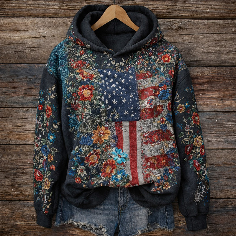 USA 250Th Anniversary 1776 2026 Floral Hoodie Best 4Th Of July Apparel Patriotic Gift For Her