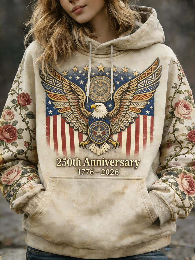 USA 250Th Anniversary 1776 2026 Floral Hoodie Independence Day Apparel Gift For Her
