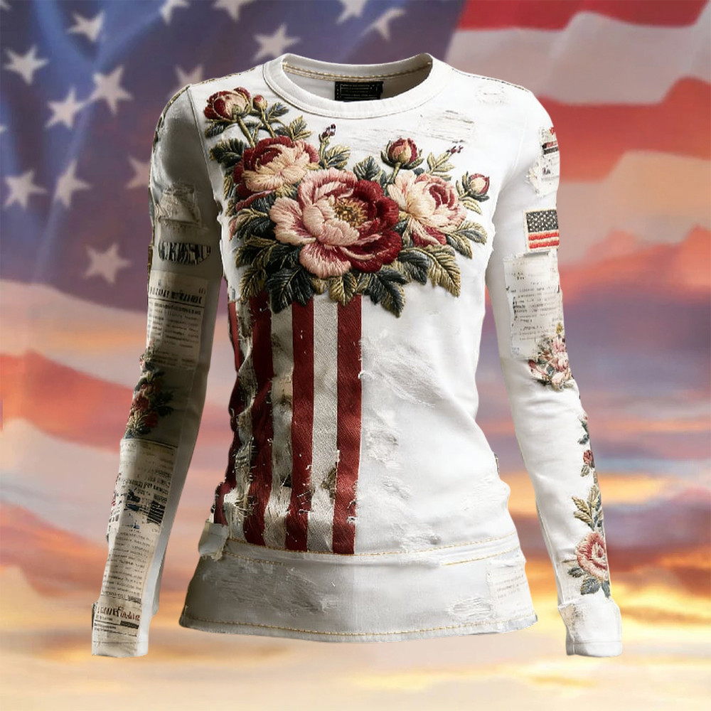 USA 250Th Anniversary 1776 2026 Floral Long Sleeve Shirt Fourth Of July Apparel Fan Gear
