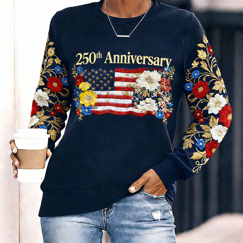 USA 250Th Anniversary 1776 2026 Floral Sweatshirt American Patriot Clothing 4th Of July Gift Ideas