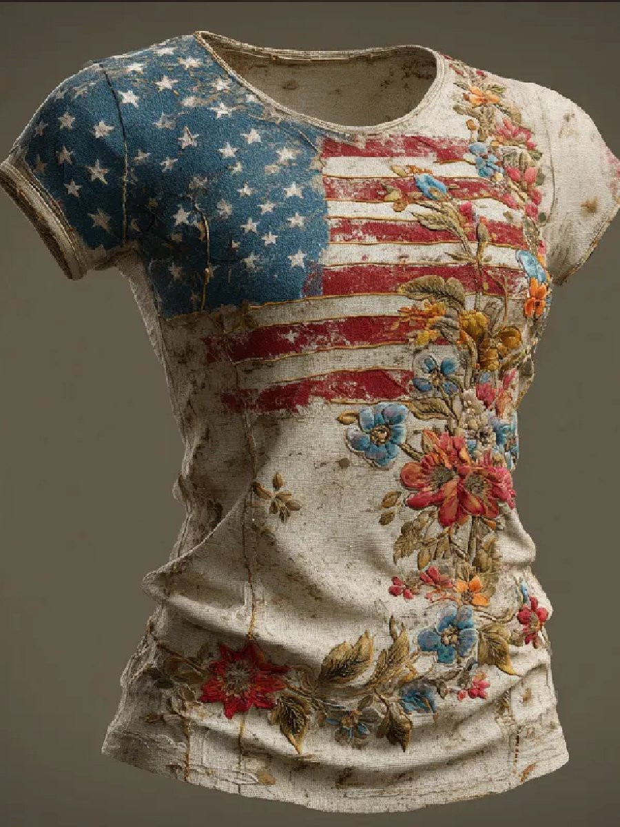 USA 250Th Anniversary 1776 2026 Floral T-Shirt American Flag Patriotic Shirt Gifts For Girlfriend