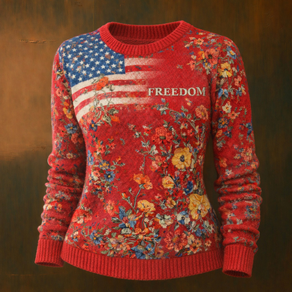 USA 250Th Anniversary 1776 2026 Freedom Floral Sweater Indepedence Day Clothing Gift For Wife