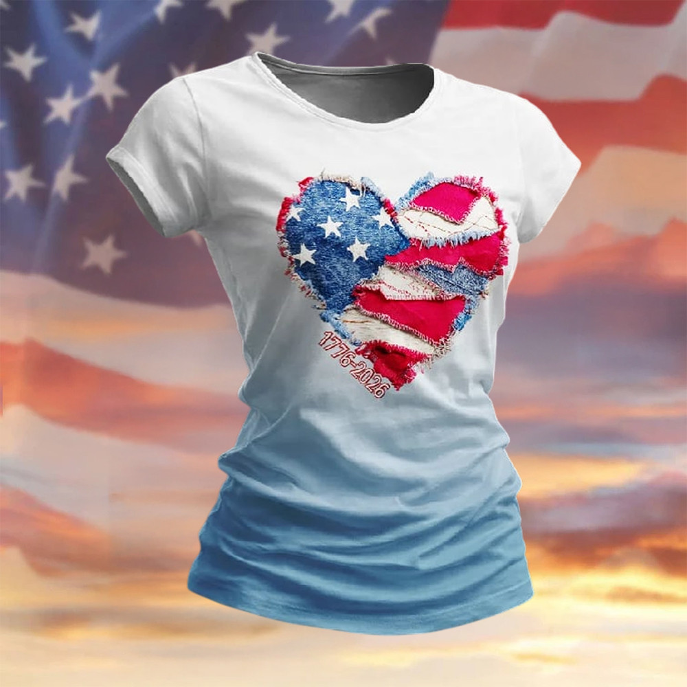 USA 250Th Anniversary 1776 2026 Heart Graphic T-Shirt American 250 Years Birthday Clothes