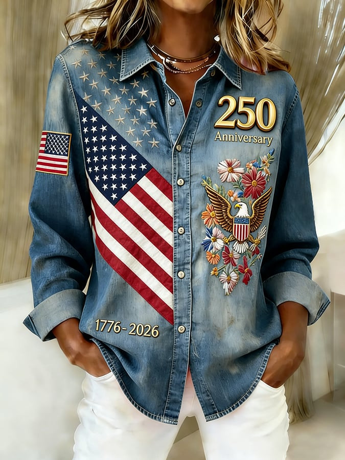 USA 250Th Anniversary 1776 2026 Long Sleeve Button Up Shirt Fourth Of July Shirt Women's USA 250Th Anniversary 1776 2026 Long Sleeve Button Up Shirt Fourth Of July Shirt Women's