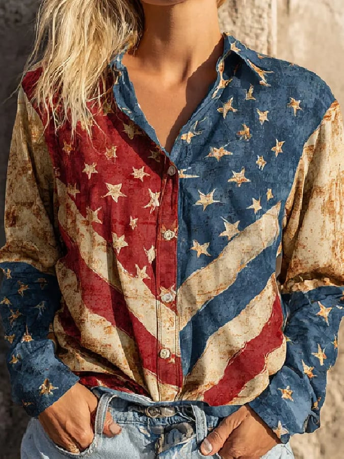 USA 250Th Anniversary 1776 2026 Long Sleeve Button Up Shirt Vintage American Flag Shirt