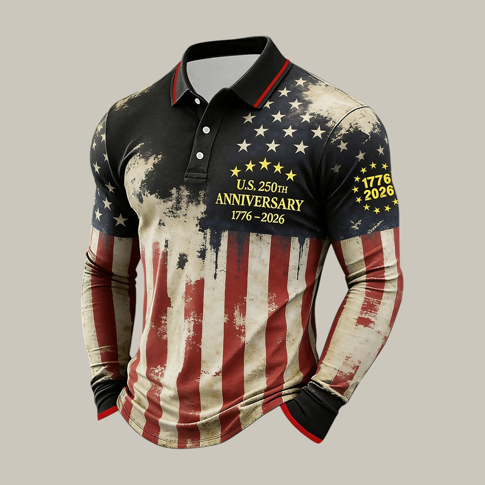 USA 250Th Anniversary 1776 2026 Polo Long Sleeve Shirt Independence Day 2026 Clothing Line