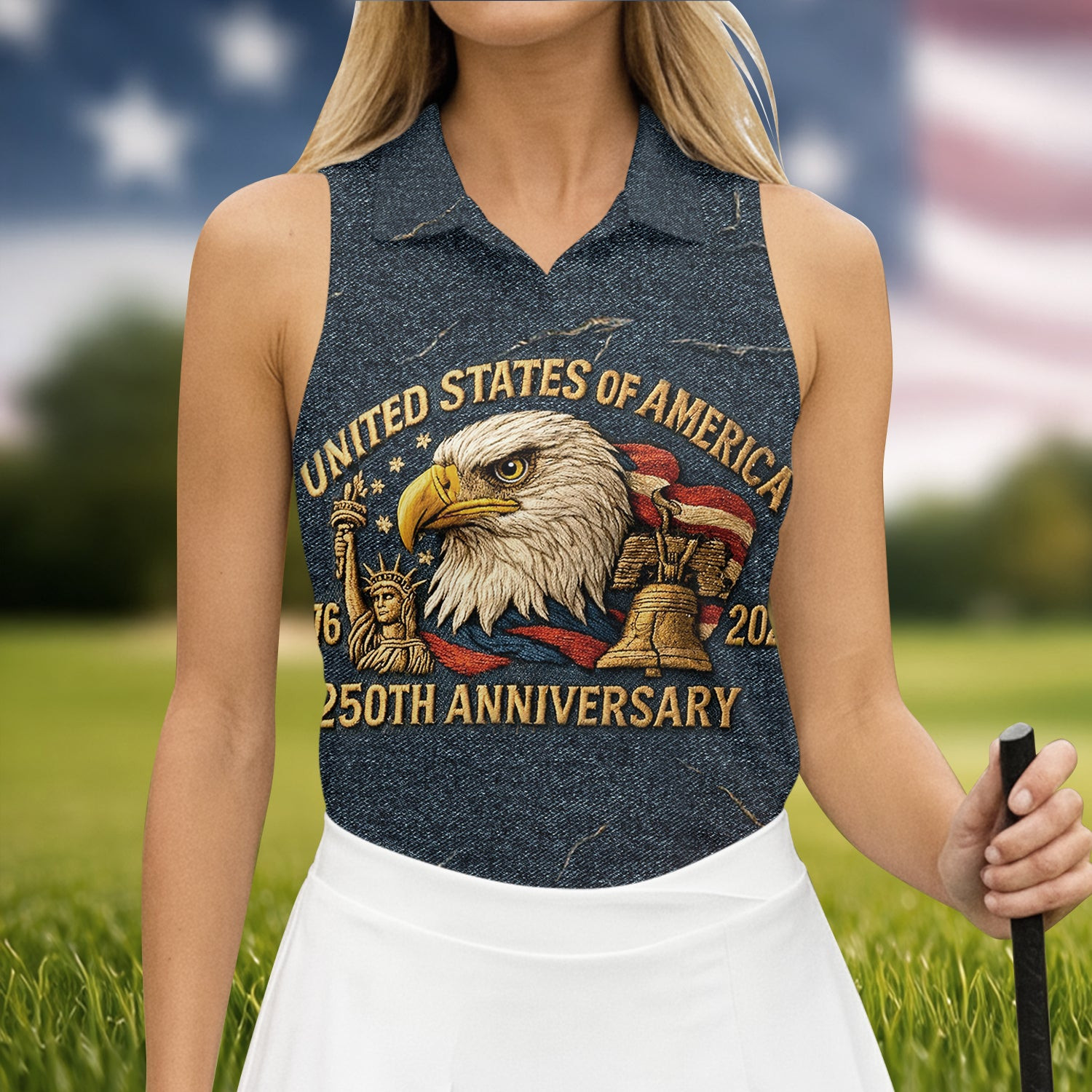 USA 250Th Anniversary 1776 2026 Sleeveless Polo Shirt Golf Apparel Women Cool Golf Presents