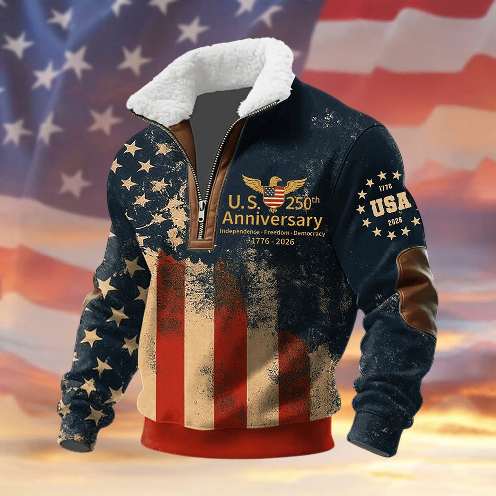 USA 250Th Anniversary 1776 2026 Stand Up Collar Sweater 4Th Of July Apparel Patriotic Gift Idea
