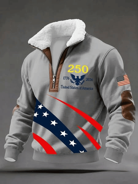 USA 250th Anniversary 1776 2026 Stand Up Collar Sweater Patriotic Clothing Gifts For Husband