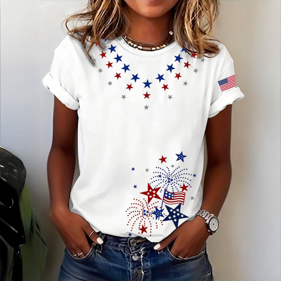 USA 250th Anniversary 1776 2026 Stars T-Shirt 4th Of July Clothes Present For Girlfriend