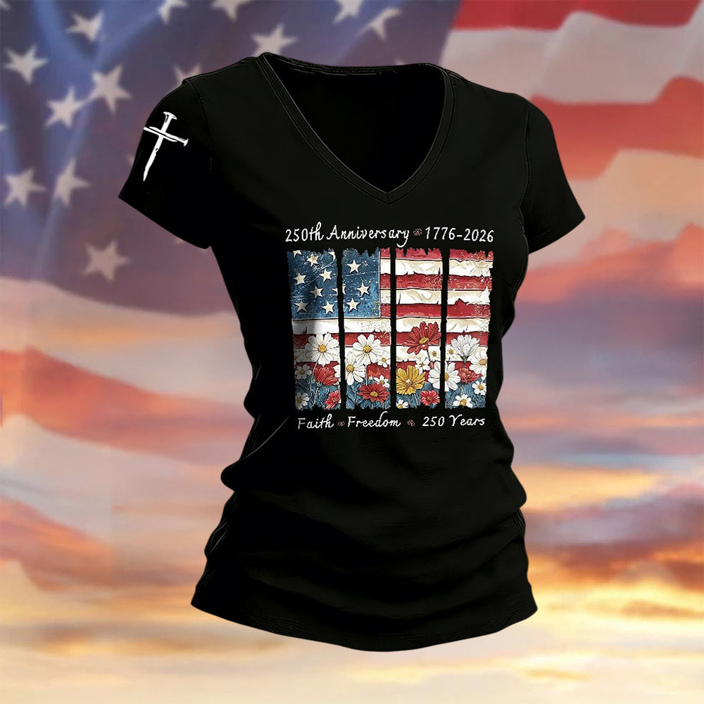 USA 250Th Anniversary 1776 2026 V-Neck Shirt American 250 Years Birthday Shirt 4Th Of July Gift