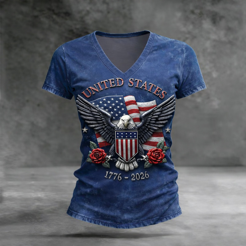 USA 250Th Anniversary 1776 2026 V-Neck Shirt American Patriot Clothes Patriotic Gift Ideas