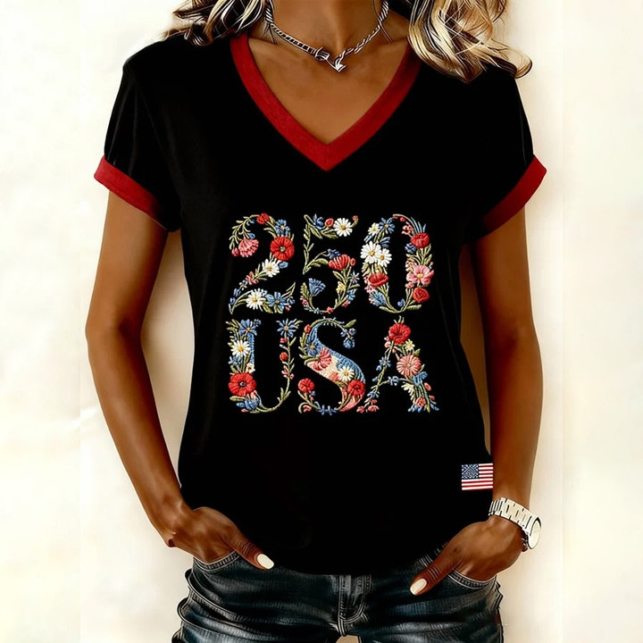 USA 250Th Anniversary 1776 2026 V-Neck Shirt Best 4Th Of July Clothes Gift Ideas For Patriotic Women