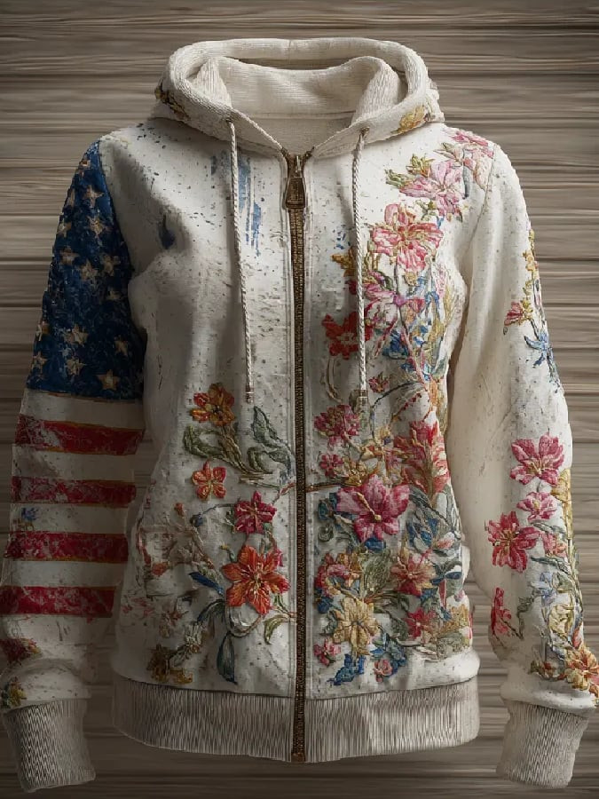 USA 250Th Anniversary 1776 2026 Zip Hoodie Retro Florals American Flag Hoodie Gifts For Sister