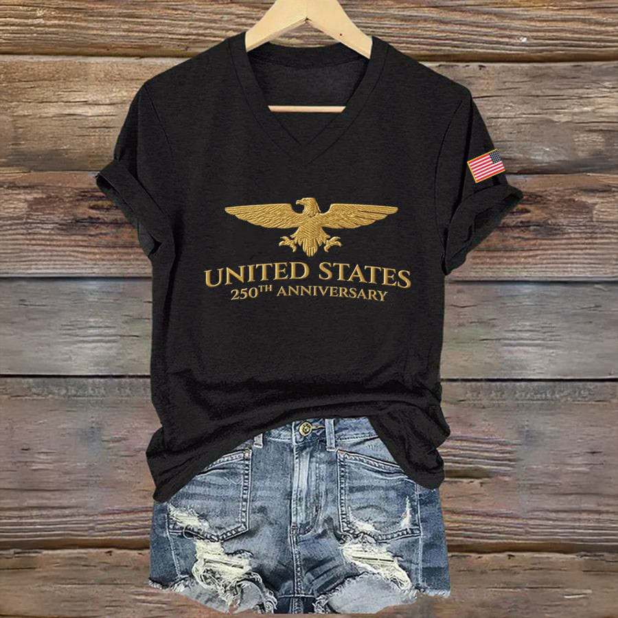 USA 250Th Anniversary American Flag V-Neck Shirt American Eagle Shirt Patriotic Gift For Wife