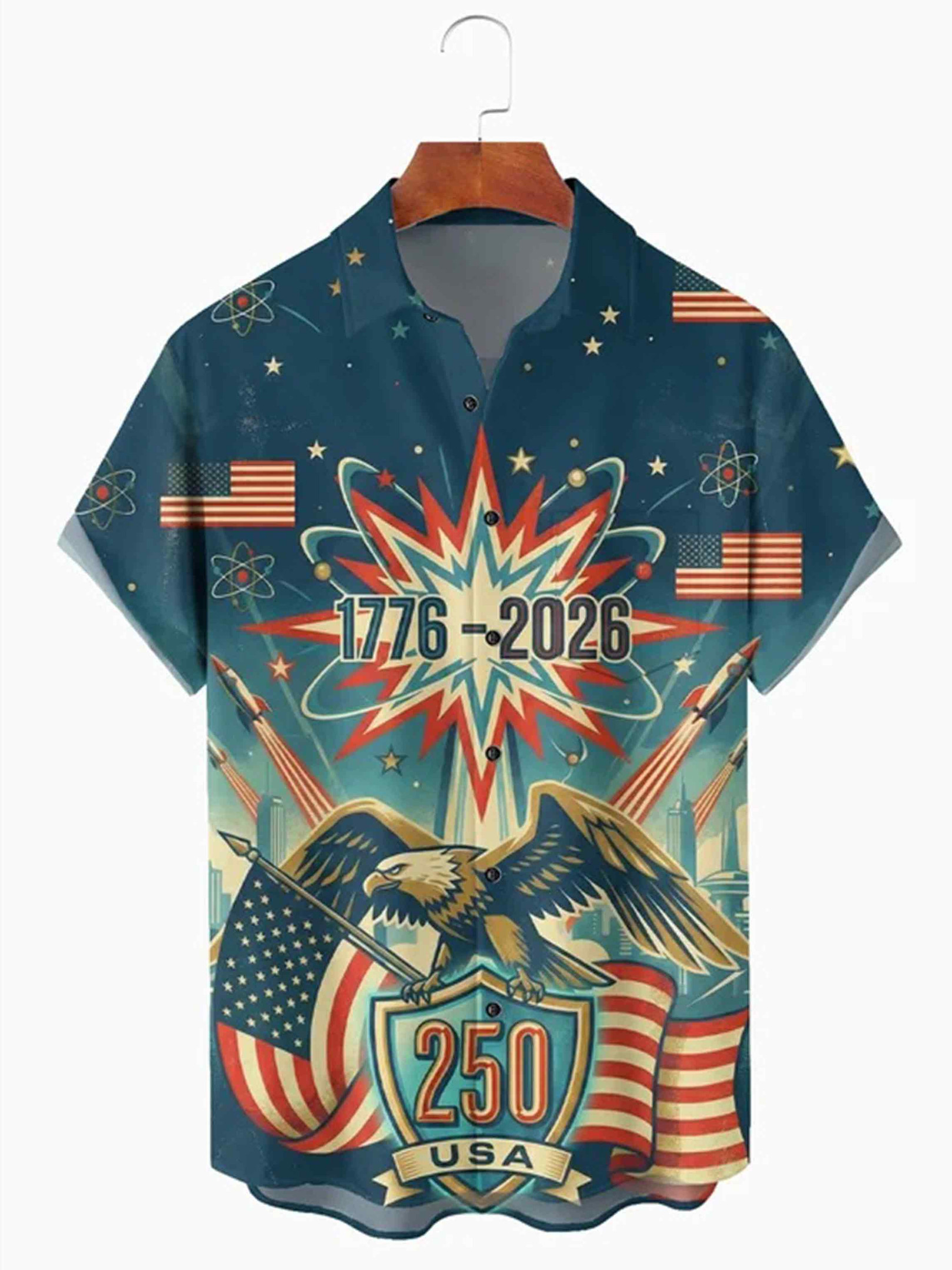 USA 250th Anniversary Button Shirt Patriotic Eagle 1776 2026 Apparel Gift For Him