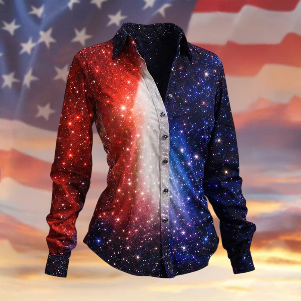 USA 250th Anniversary Commemorative Button Up Long Sleeve Shirt Independence Day Apparel