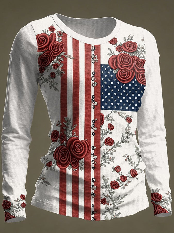 USA 250th Anniversary Flag Floral Long Sleeve Shirt America's 250 Birthday Merch