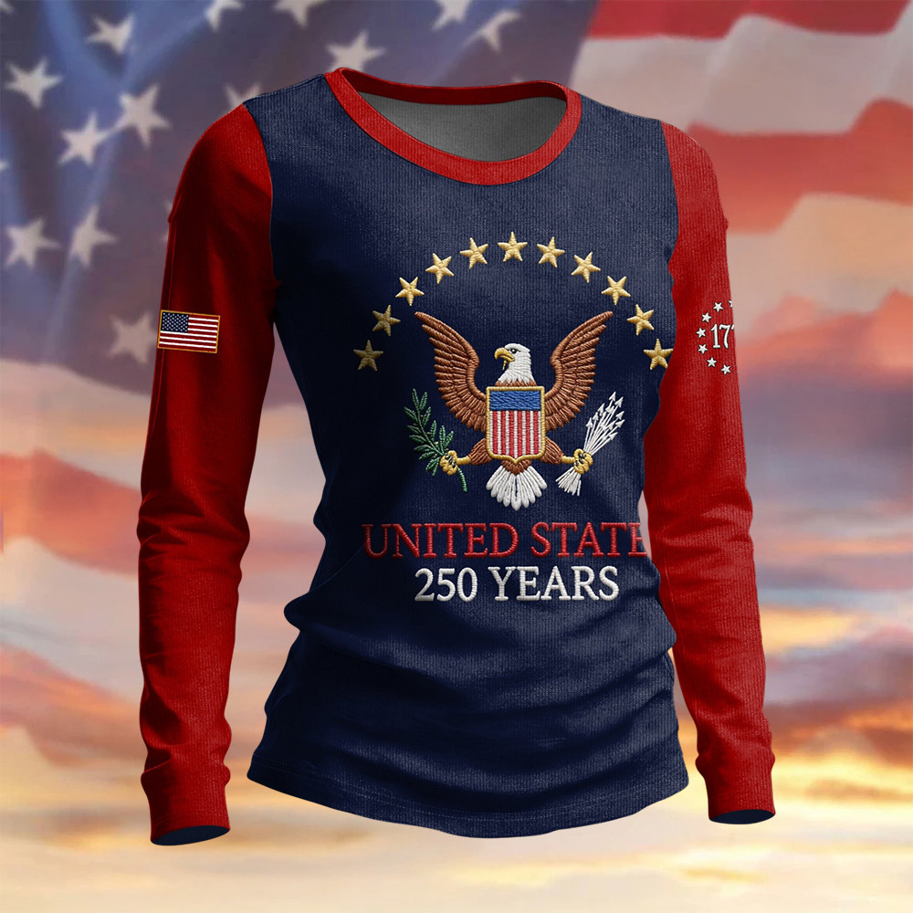 USA 250th Anniversary Flag Long Sleeve Shirt 250 Years 1776 2026 Clothing
