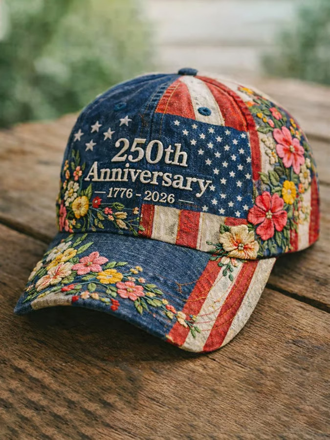 USA 250th Anniversary Floral American Flag Hat Embroidered 1776 2026 Merch Gifts For Wife