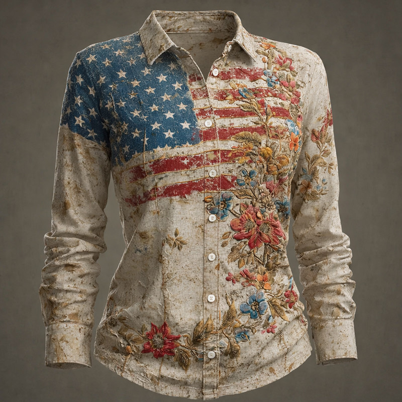 USA 250Th Anniversary Floral Button Long Sleeve Shirt 1776 2026 MerchFourth Of July Gift