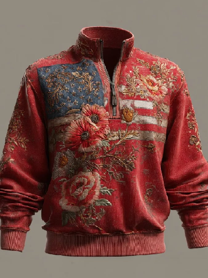 USA 250th Anniversary Floral Collar Sweatshirt 1776 2026 Semiquincentennial Gifts For Patriots