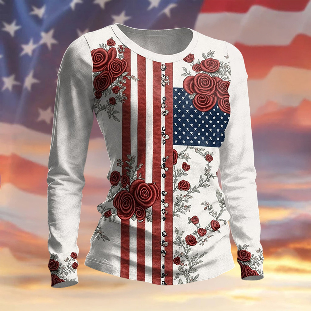 USA 250th Anniversary Floral Long Sleeve Shirt Independence Day Merch Unique Gift For Patriots