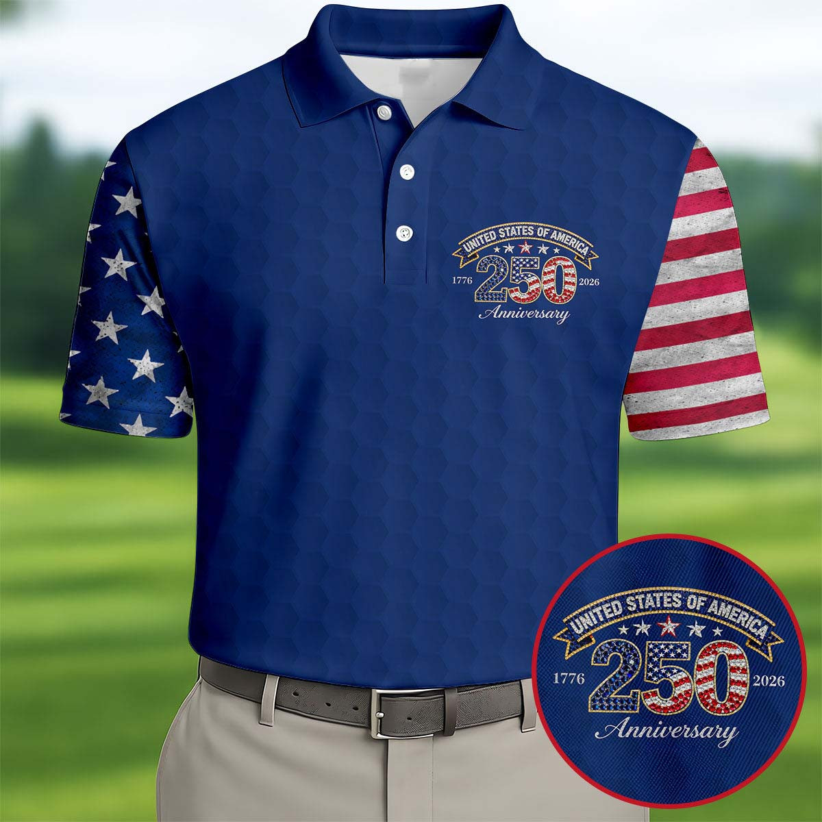 USA 250Th Anniversary Golf Polo Shirt Mens Golf Outfit Golf Presents For Dad