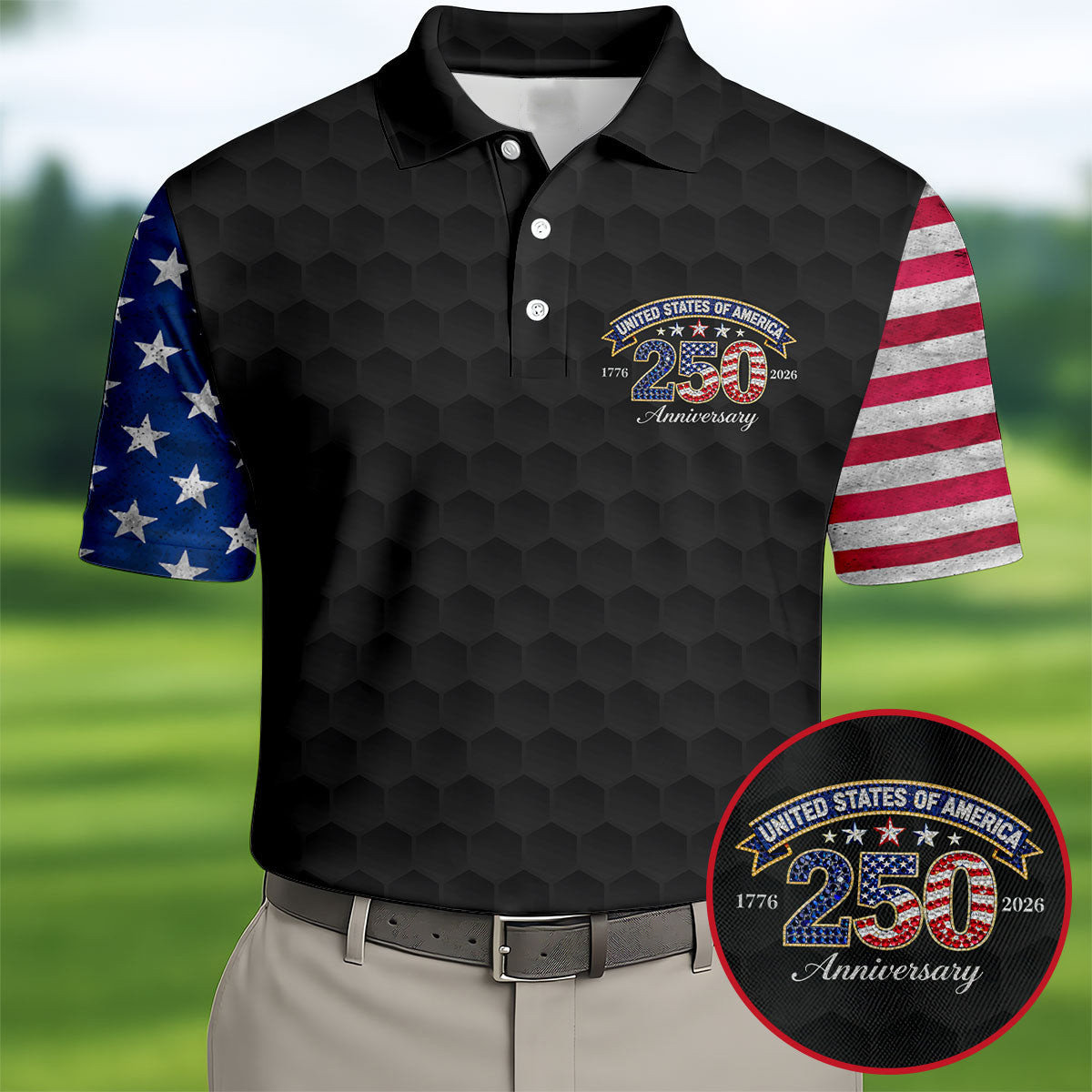 USA 250Th Anniversary Golf Polo Shirt Mens Golf Shirts Good Golf Gifts For Dad