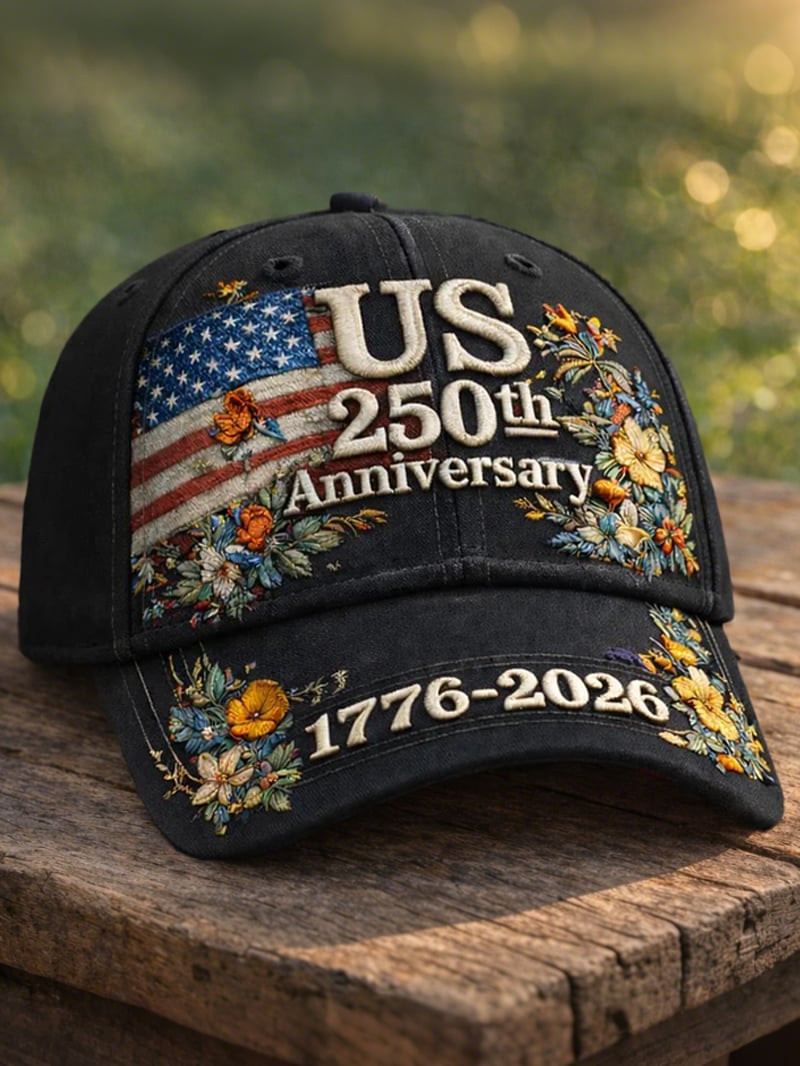 USA 250Th Anniversary Hat Embroidered Florals American Flag 1776 2026 Merch Presents For Mom