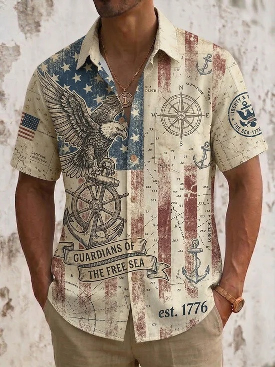 USA 250th Anniversary Hawaiian Button Shirt Guardians Of The Free Sea Clothing Patriotic Gift