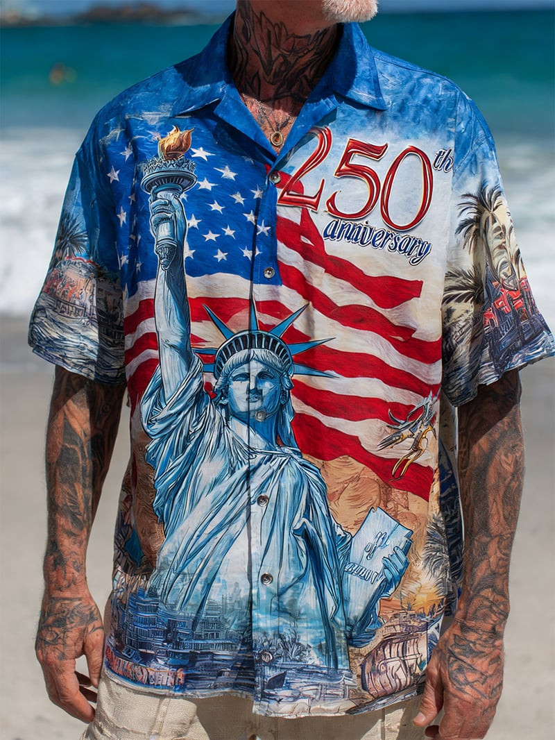USA 250th Anniversary Hawaiian Shirt Patriotic Christian Summer Apparel Gift For Dad