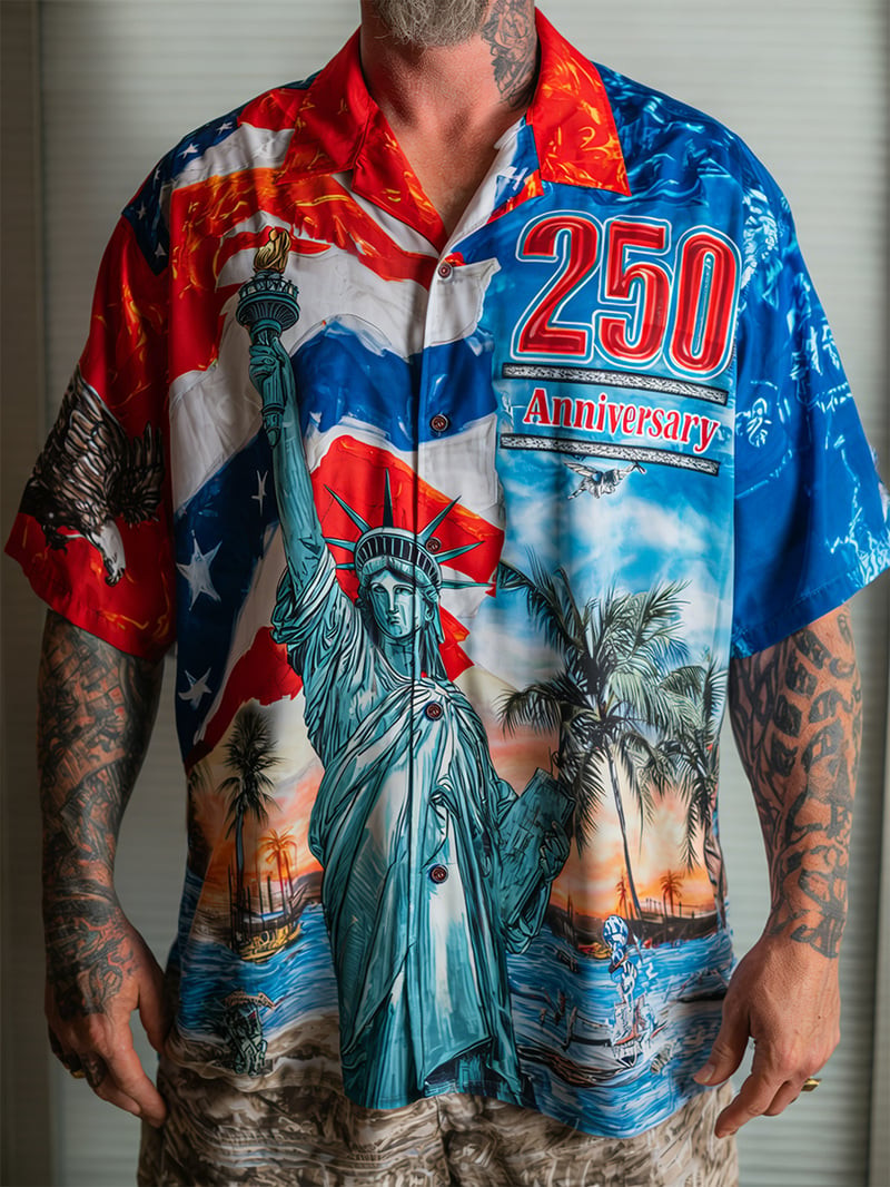 USA 250th Anniversary Hawaiian Shirt Statue Of Liberty Clothing Patriotic Gift For Dad