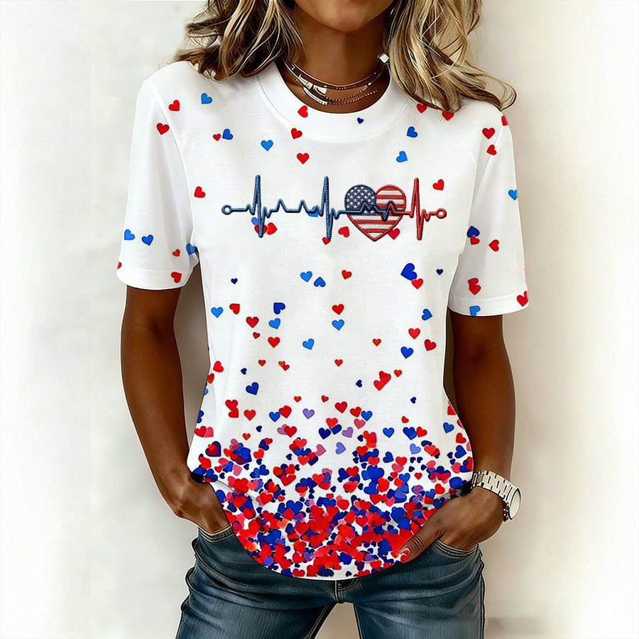 USA 250Th Anniversary Heartbeat Design T-Shirt Best 4th Of July Patriotic Gift For Mom