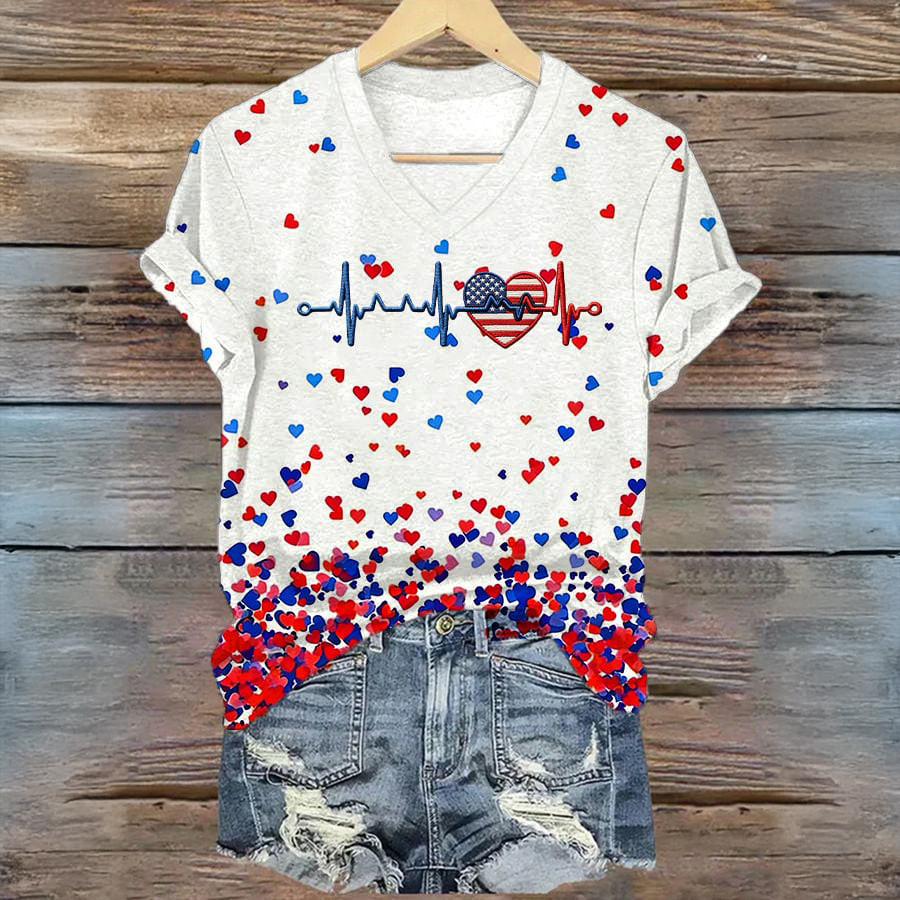 USA 250Th Anniversary Heartbeat V-Neck Shirt America's Birthday Shirt 1776 2026 Merch