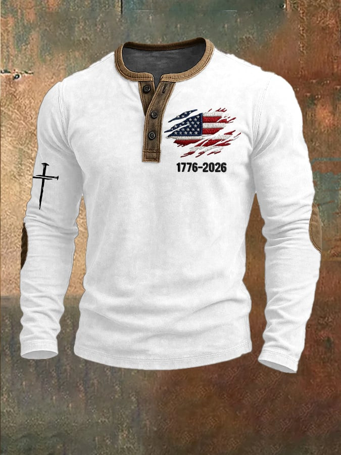 USA 250th Anniversary Henley Shirt Faith Based Cross 1776 2026 Merch 4Th Of July Gifts