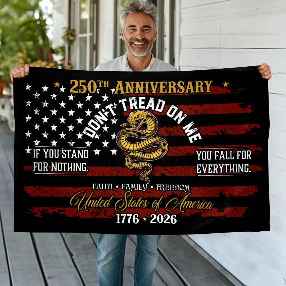 Usa 250th Anniversary House Flag Don't Tread On Me Patriotic Design America 250 Merchandise Patriotic Fathers Day Gifts